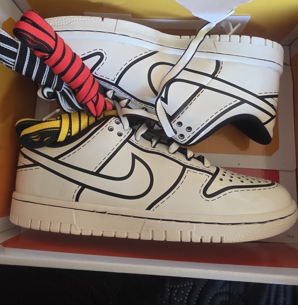 LEGO NIKE Kids White Sneakers with Black Outlines and Multicolor Laces
